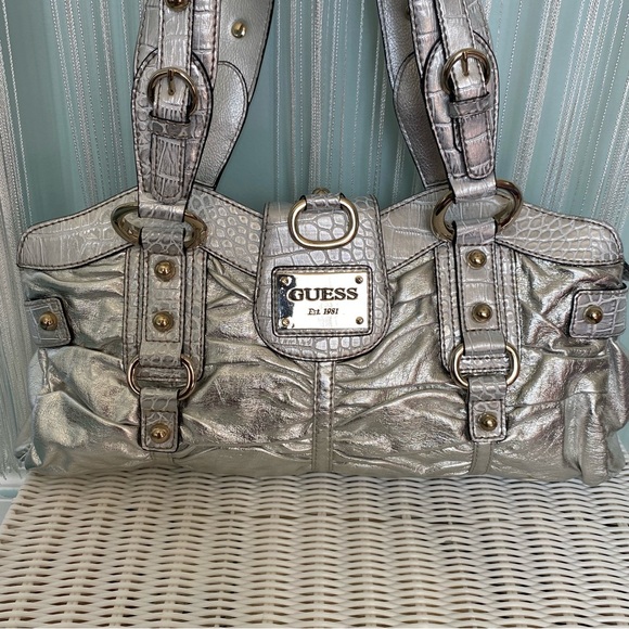Guess Metallic Silver Shoulder Bag and Pouch Set - Picture 12 of 17